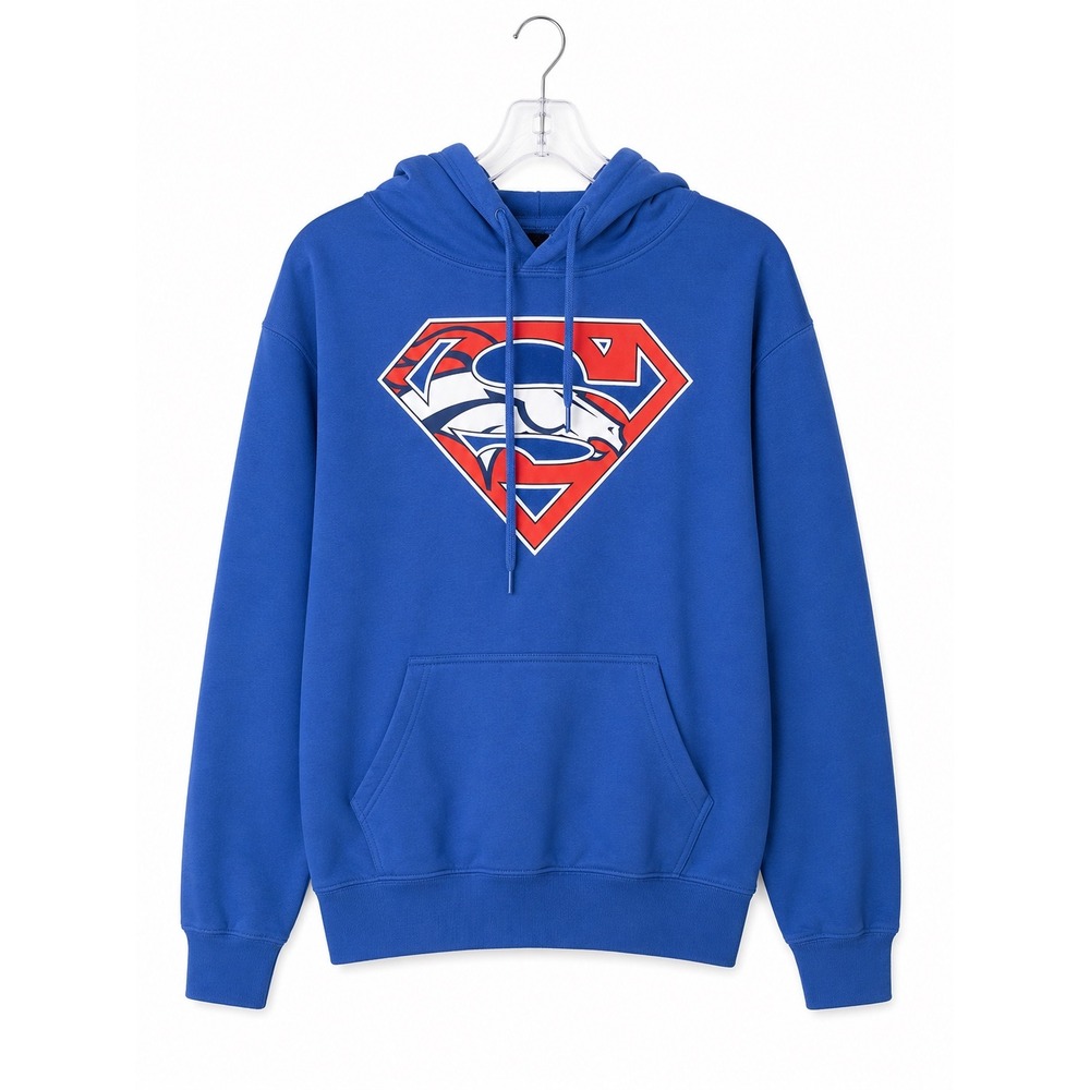 Denver Broncos Superman Mashup Hoodie Royal Blue Graphic Sweatshirt Mens L